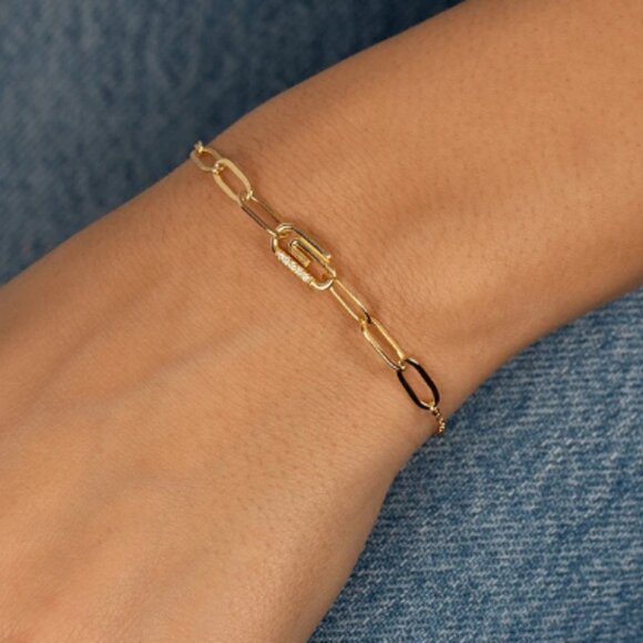 Pave Safety Pin Paperclip Bracelet - Picture 2 of 3
